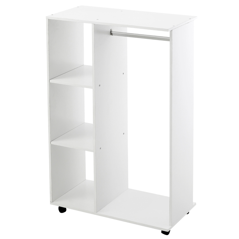 HOMCOM Kleiderschrank auf Rollen, mobile Garderobe, Garderobenschrank, Rollbarer Kleiderständer, 80 x 40 x 128 cm, Weiß