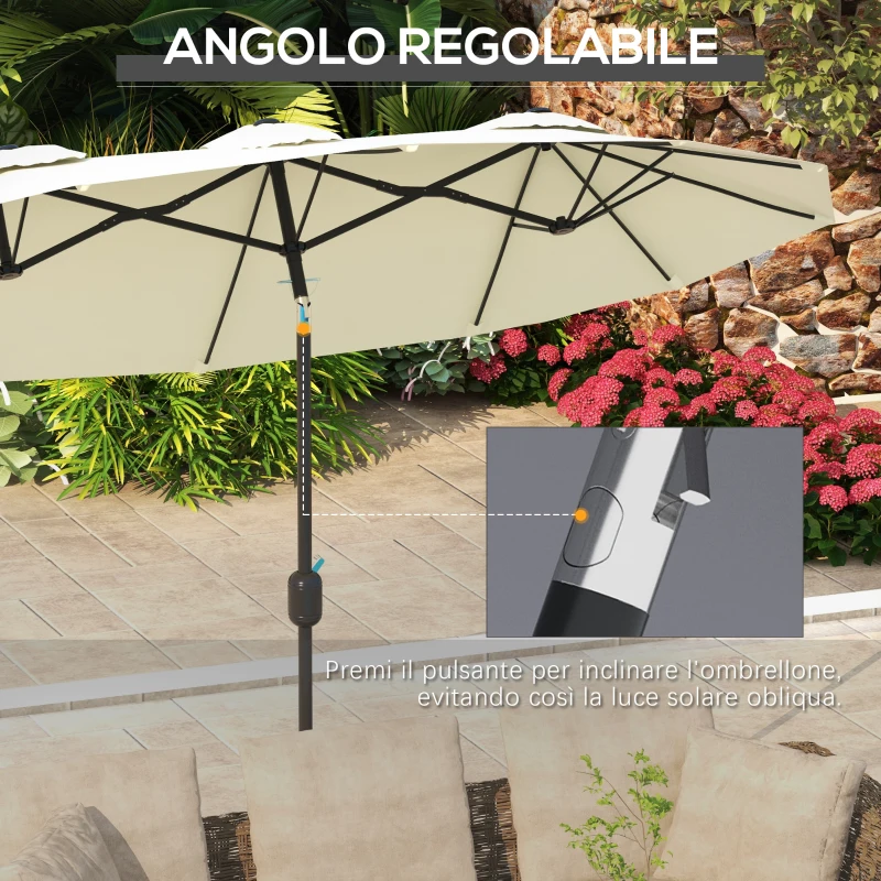 Outsunny Ombrellone da Giardino Doppio Inclinabile con Apertura a Manovella, 285x147x227cm, Beige