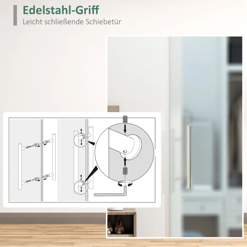 HOMCOM Glasschiebetür mit Griffstange, einseitig satiniert, 77,5 x 205 cm