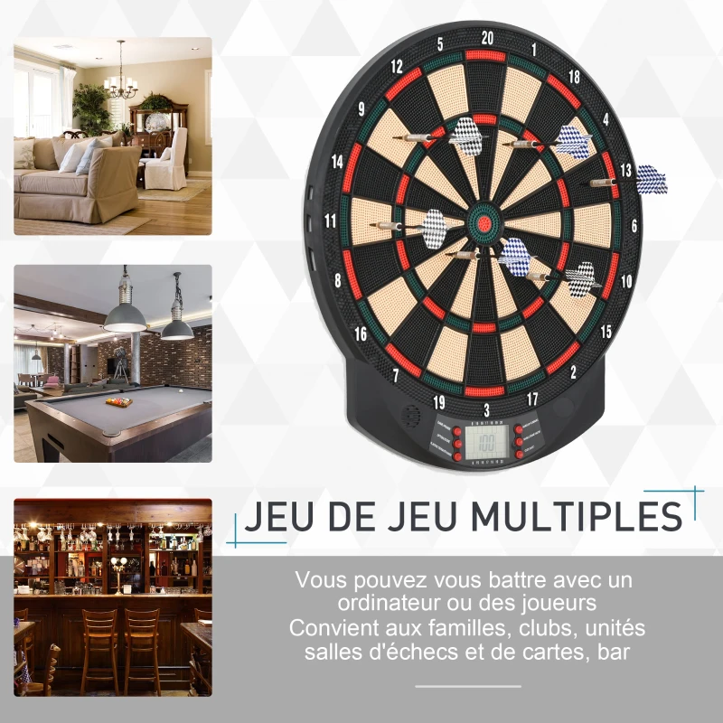 HOMCOM Cible jeu de fléchettes électronique 26 Jeu principals et 185 jeux variations cibles électroniques pour 8 joueurs 30 flechette pointe affichage LCD haut-parleur noir