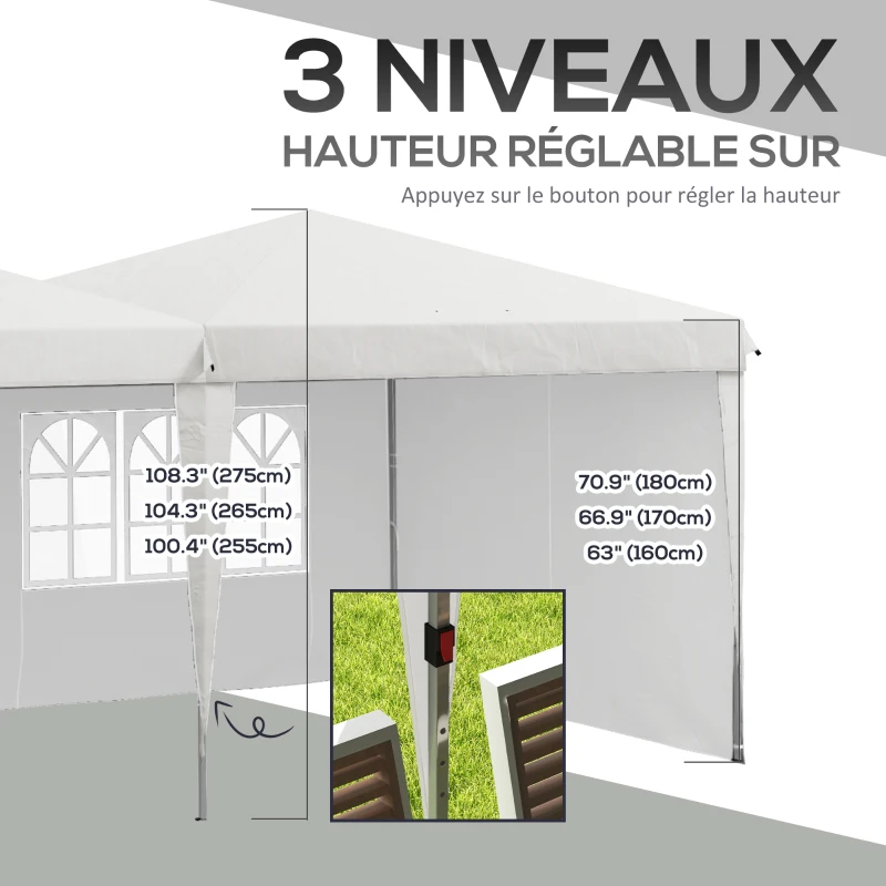 Outsunny Tente de réception Tonnelle barnum pliable 6x3m avec parois latérales Hauteur réglable avec sac de transport Roues