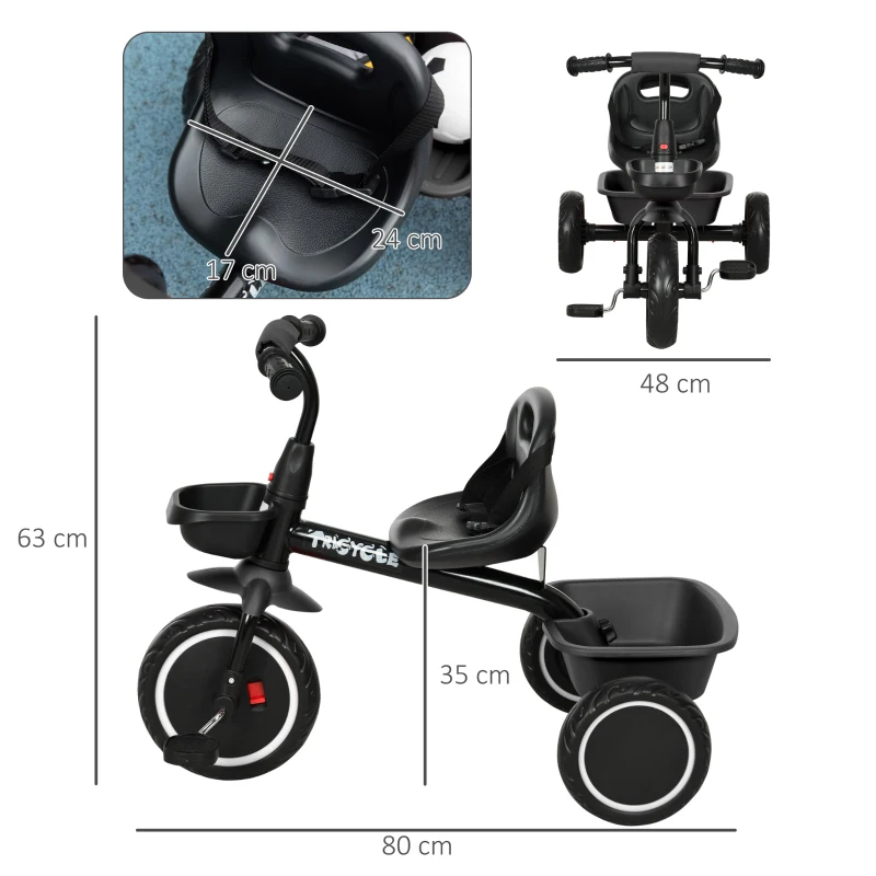 AIYAPLAY Tricycle pour enfant évolutif avec siège réglable pédales 2 paniers ceinture pour enfant de 2 à 5 ans noir