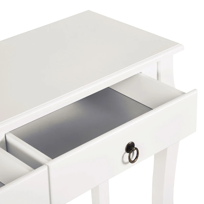 HOMCOM Mesa Consola Aparador Salón Comedor Mueble Recibidor Mesa Auxiliar con Cajones y Estante Diseño Elegante 100x33x75cm Madera Color Blanco Brillo(m-7)