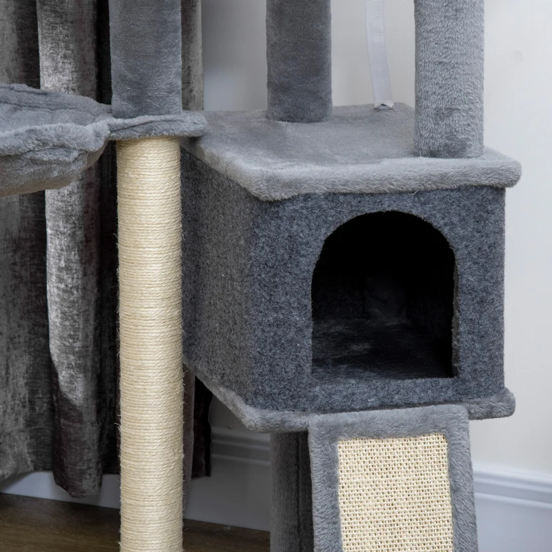 PawHut Arbre à chat centre d'activités multi-équipé griffoirs grattoir jeu boule suspendue niche plateformes gris