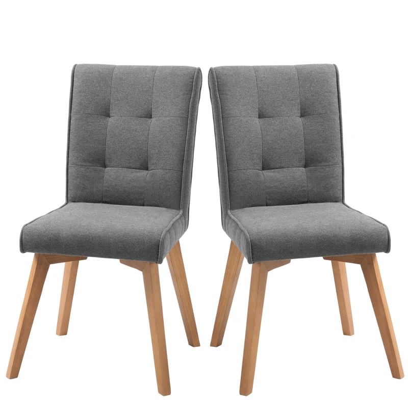 HOMCOM 2er-Set Esszimmerstühle mit Rückenlehne Wohnzimmerstuhl Küchenstühle Polsterstuhl mit Rückenlehne Retrodesign Leinen-Polyester-Gewebe Schaumstoff Gummiholz Grau 45 x 61,5 x 94 cm