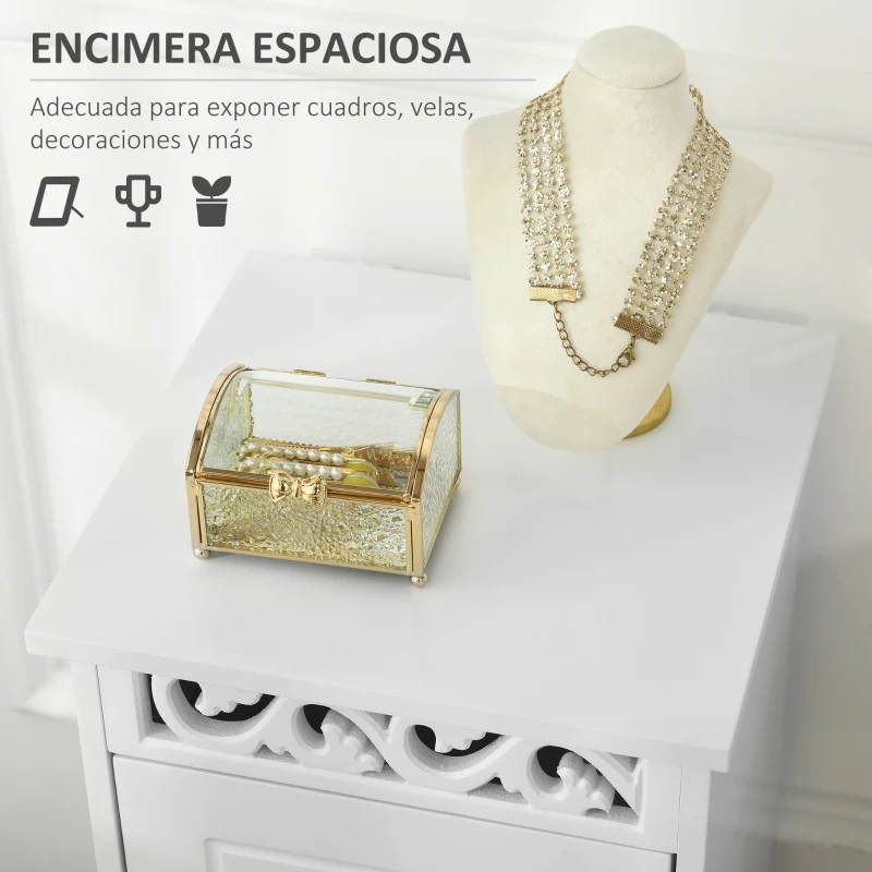 HOMCOM Armario de Almacenamiento Cajonera Blanca Cómoda con 3 Cajones para Cocina Comedor Salón Dormitorio 29,8x29,8x68,5 cm