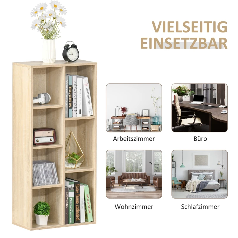 HOMCOM Bücherregal Wohnzimmerregal Bücherschrank Standschrank mit 7 Fächern Eiche Spanplatte 50 x 24 x 106 cm