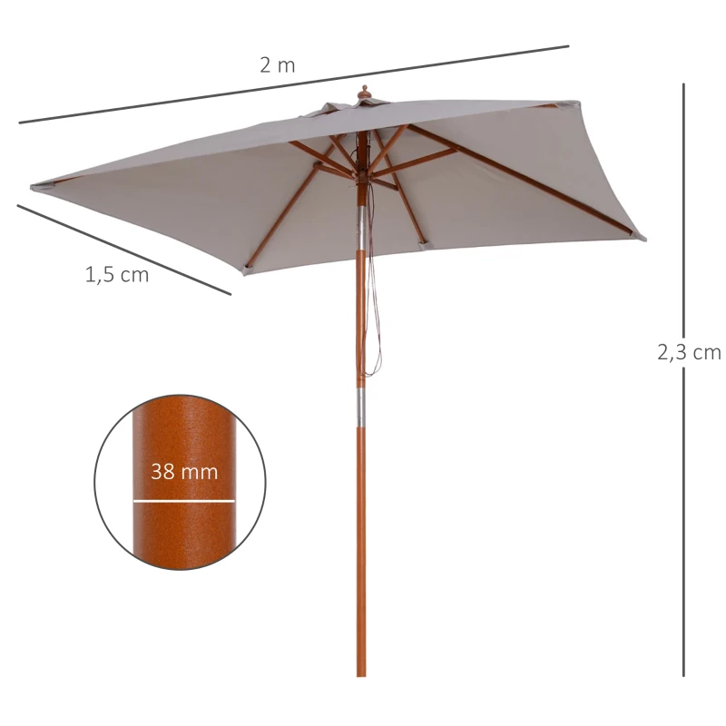 Outsunny Sonnenschirm 200 x 150 x 235 cm Knickbarer Gartenschirm 3-stufig einstellbar rechteckig Strandschirm wasserabweisend und UV-beständig für Strand Balkon Terrasse Garten Grau