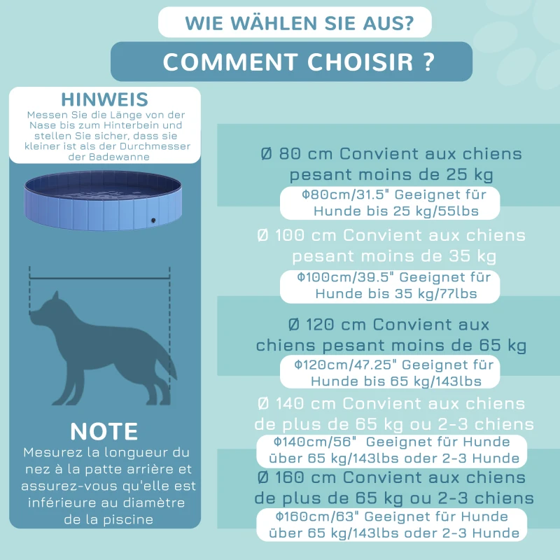 PawHut Hundebadewanne faltbar Badewanne Hundepool Plantschbecken Swimmingpool Wasserbecken für Hunde und Katzen Schwimmbecken Kunststoff+Holz Blau Ø120 x H30 cm
