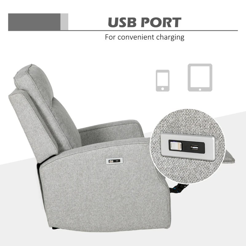 HOMCOM 150° Electric Reclining Chair, with USB port and Footrest - Grey
