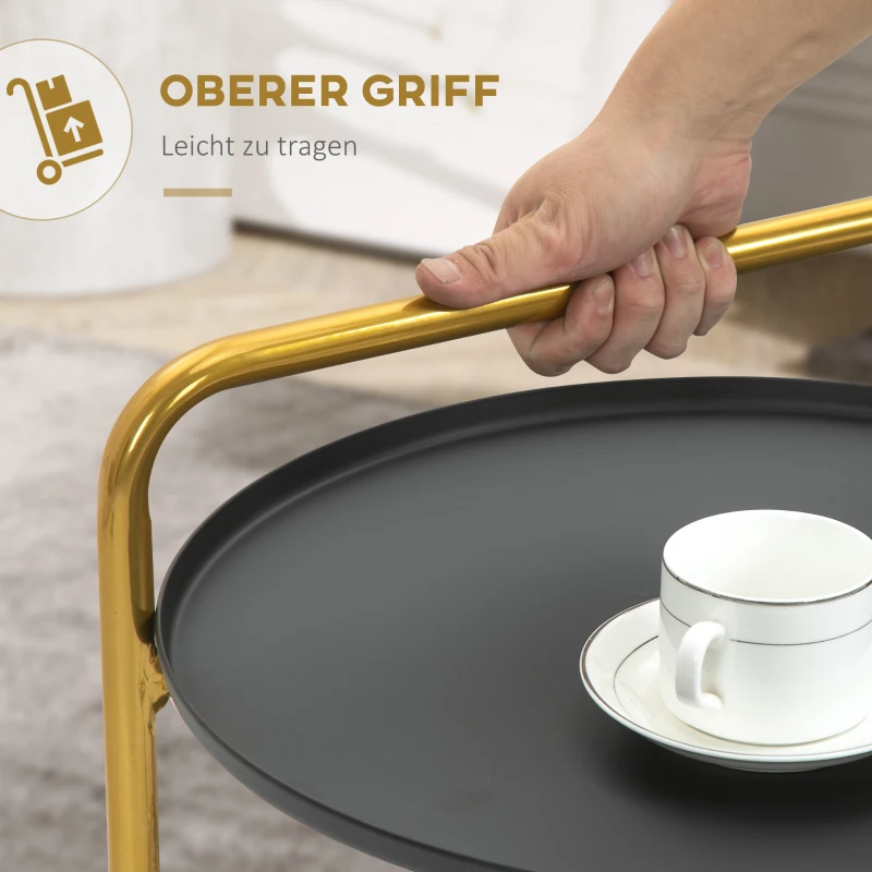 HOMCOM Beistelltisch 2-in-1 Design Industriedesign Serviertablett + Beistelltisch 1 Regal Stahl Gold + Schwarz