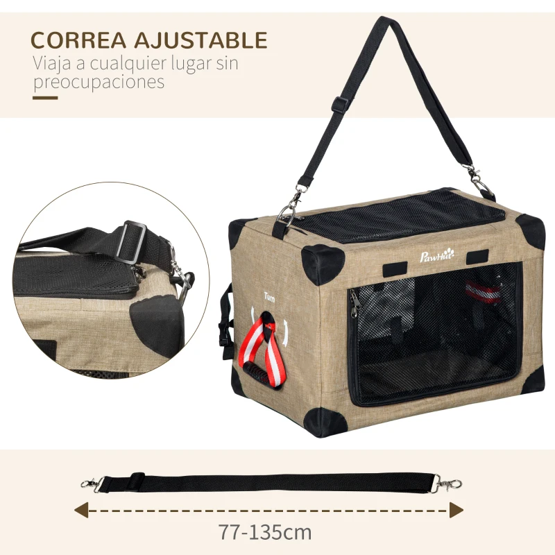 PawHut Transportín Mochila para Gatos Perros Pequeños Bolsa de Transporte para Mascotas Plegable 48,5x33,5x33 cm Caqui