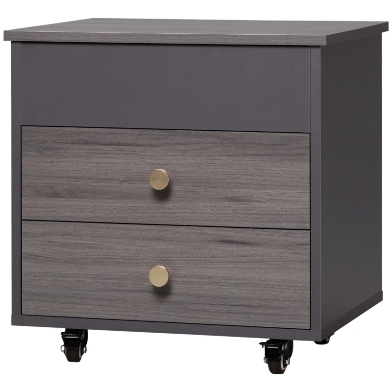 HOMCOM Comodino Moderno in Legno con Piano Sollevabile, 2 Cassetti e Ruote, 50x40x50cm, Grigio