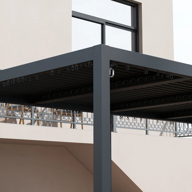 Outsunny Pergola 3 x 6 m  pergola d'extérieur tonnelle avec persiennes manivelle, toit réglable en aluminium crochets gris foncé