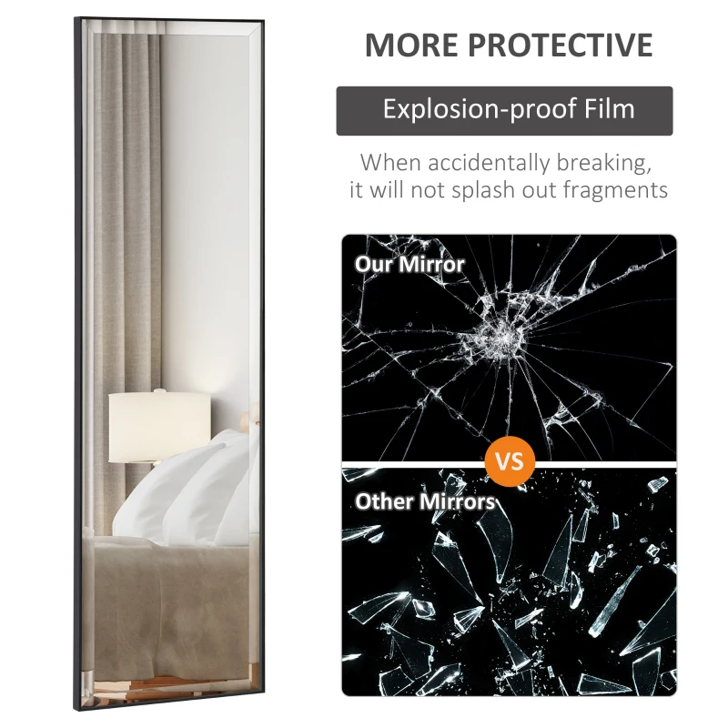 HOMCOM Full Length Mirror, 120x35cm Wall Mirror, Rectangle Dressing Mirror, Long Mirror for Bedroom, Living Room, Black