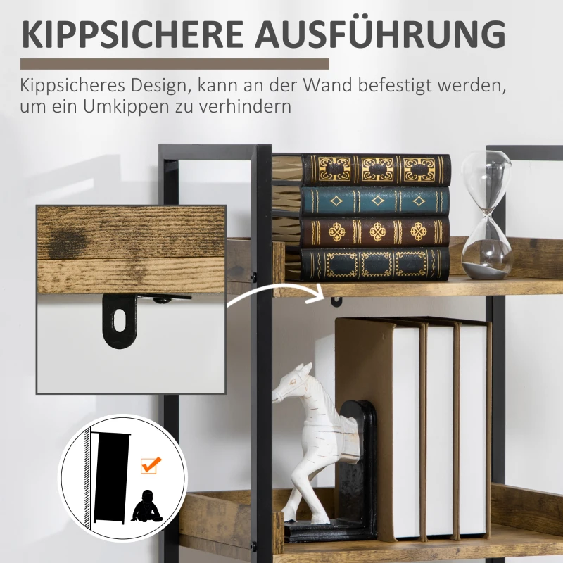 HOMCOM Leiterregal im Industrie-Design mit 5 Regalen 48 cm x 30 cm x 155 cm Braun + Schwarz