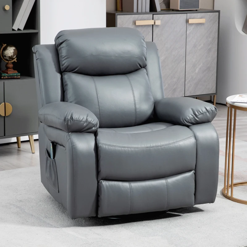 HOMCOM Massagesessel, Wipp- & Liegefunktion, drehbar, bis 150 kg, Kunstleder, Grau(m-2)