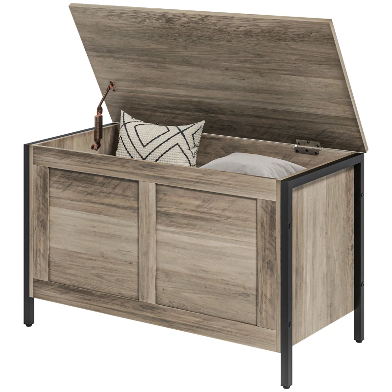 HOMCOM Baúl de Almacenaje para Dormitorio 95 L con Tapa Banco de Almacenaje con Bisagra de Seguridad 80x40x50 cm Grisáceo