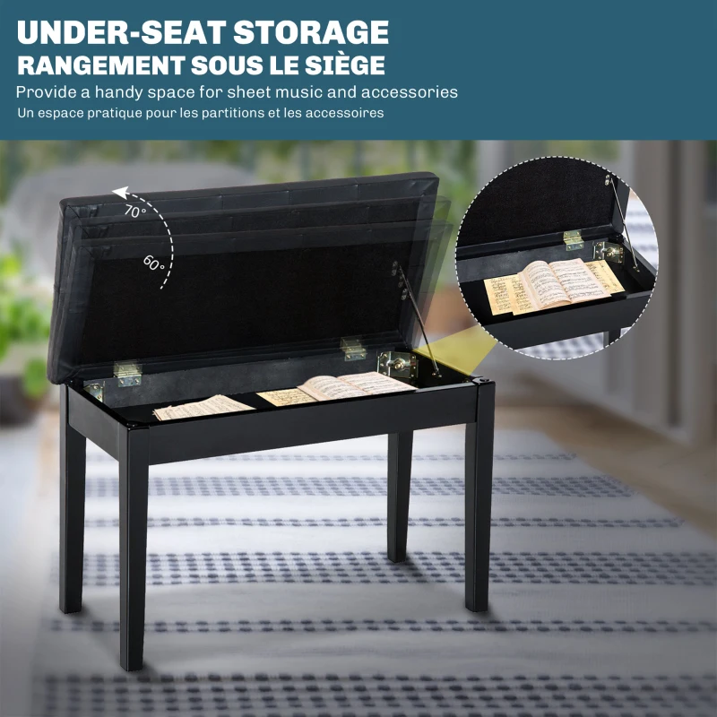 HOMCOM PU Leather Upholstered Piano Stool Makeup Stool Bench Dressing Table Seat with Storage 76x36x50cm, Black