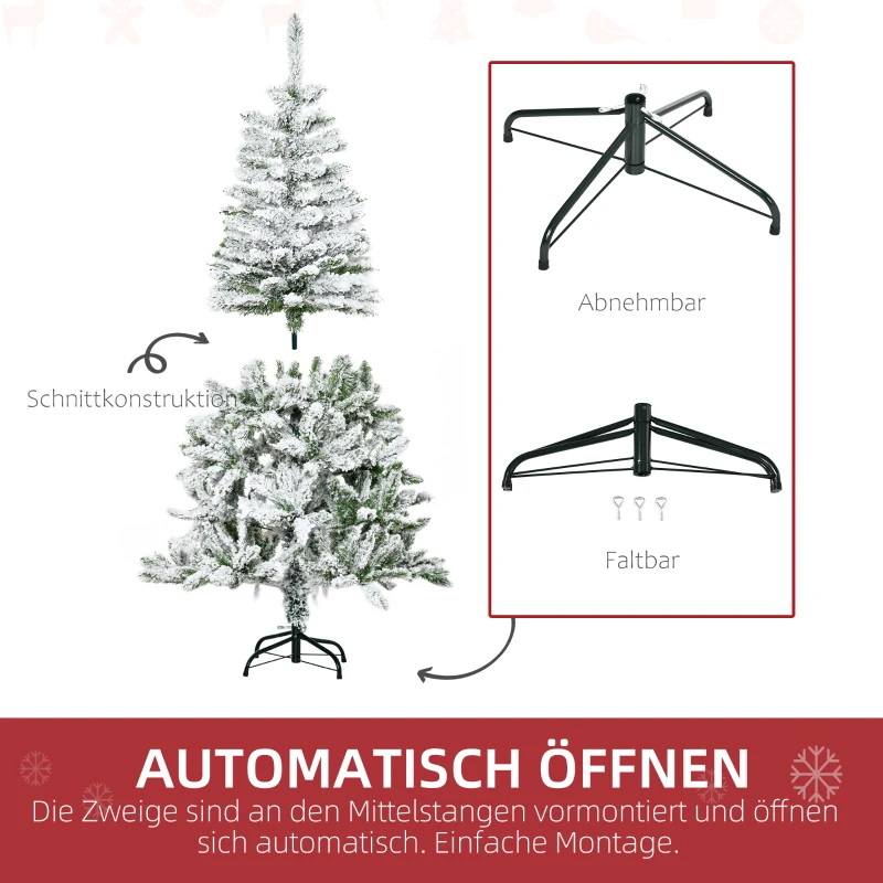 HOMCOM Künstlicher Weihnachtsbaum, Schnee-Effekt, flammenhemmend, Scharnierkonstruktion, Grün/Weiß