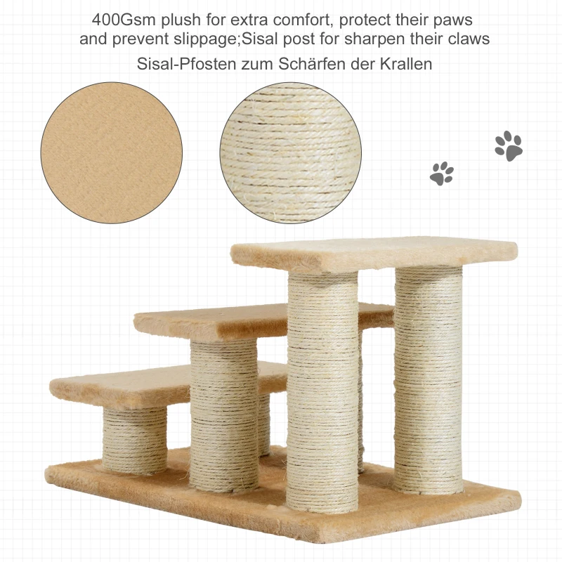 PawHut Tiertreppe Katzentreppe Hundetreppe 3 Stufen Treppe für Katze und Hunde Plüsch Creme 45 x 35 x 34 cm