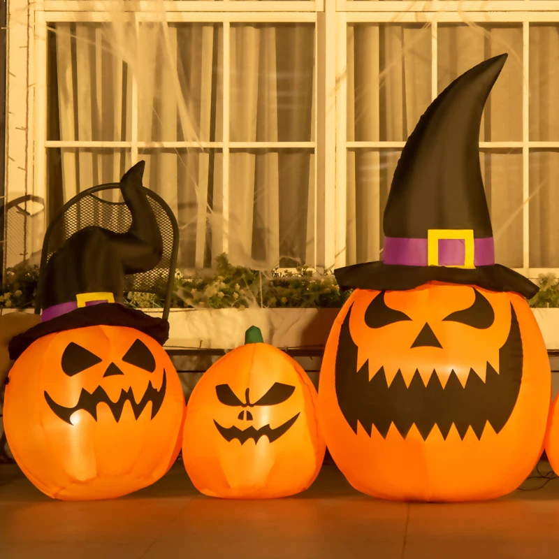 HOMCOM Helloween-Gartendeko Kürbisfamilie mit Gebläse wetterfest 2,45 x 0,60 x 1,25 m