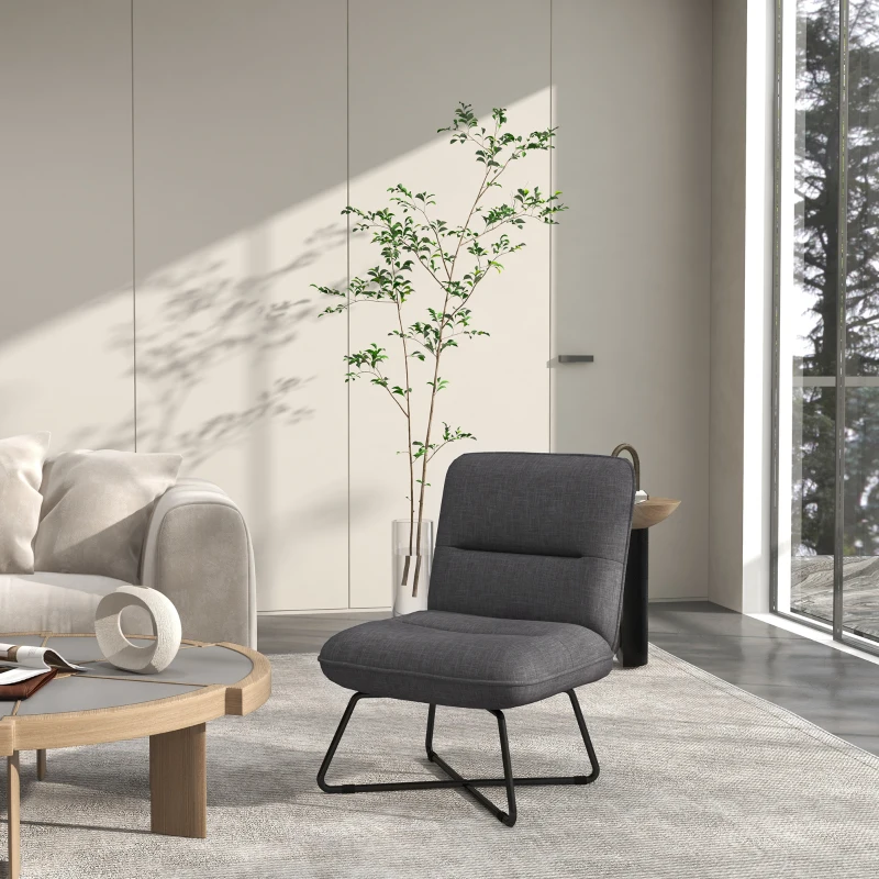 HOMCOM Poltrona Moderna con Base in Acciaio e Rivestimento in Tessuto, 61x68x83.5cm, Grigio Scuro