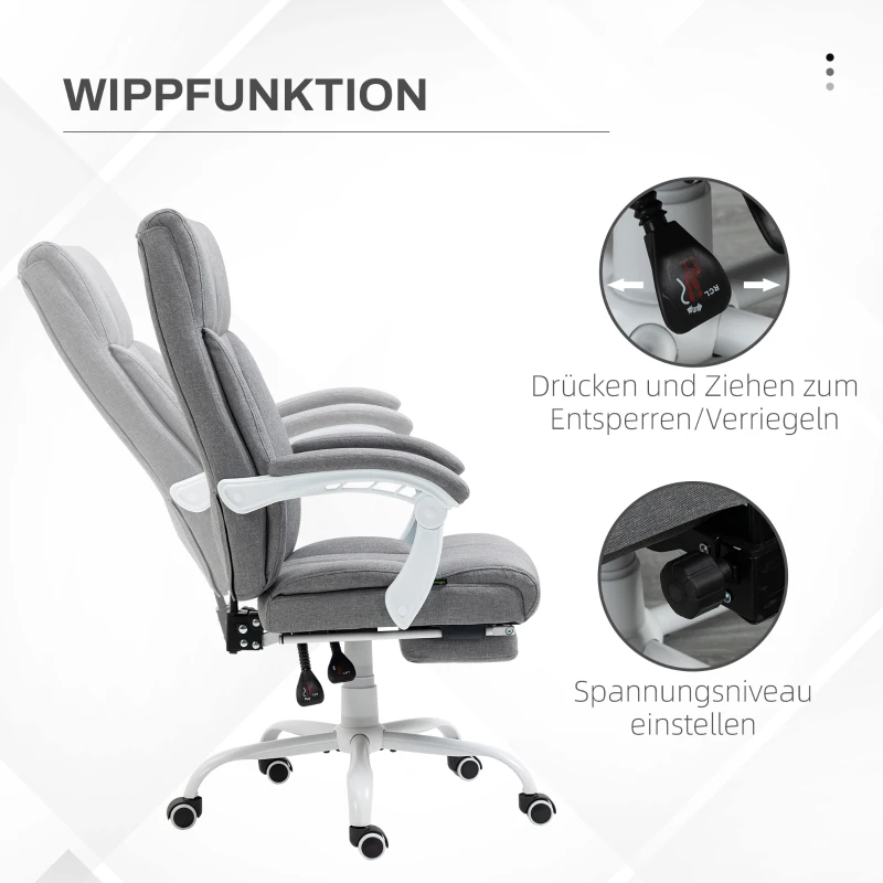 Vinsetto Bürostuhl, Drehstuhl, neigbare Rückenlehne, höhenverstellbar, bis 120 kg, Leinenoptik, Grau(m-5)