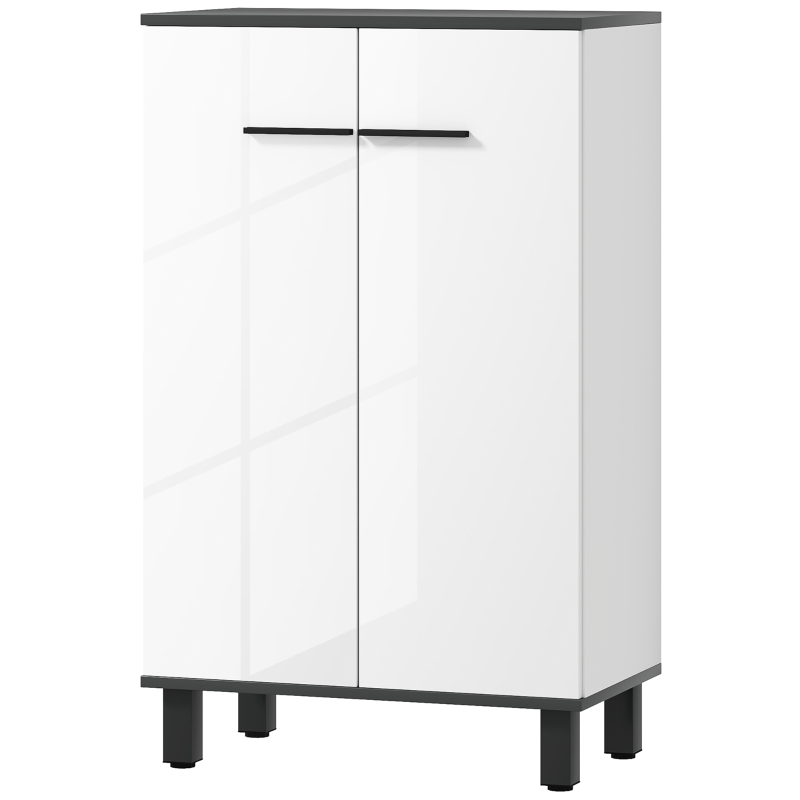 HOMCOM Armario de Baño Mueble Auxiliar de Baño con Puertas Estantes Ajustables y Sistema Anti-vuelco 60x34x94 cm Blanco Brillo