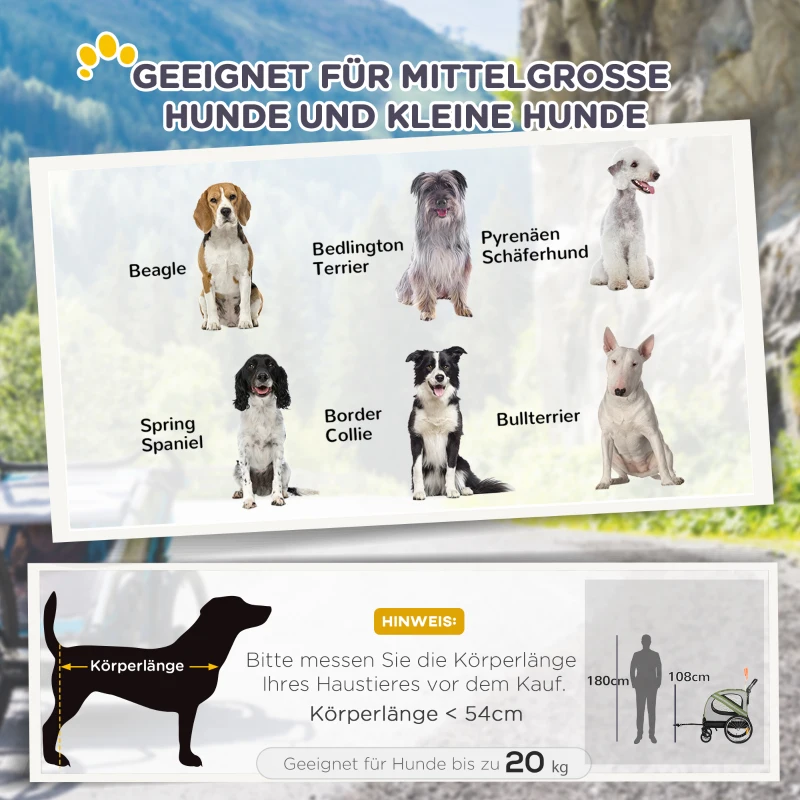 PawHut 2-in-1 Hundebuggy, Hundefahrradanhänger, klappbar, wetterfest, für Hunde bis 20 kg, Grün(m-5)