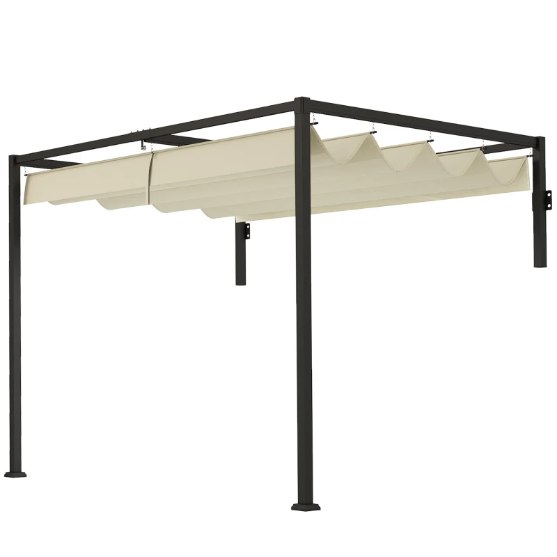 Outsunny 2 x 3(m) Lean To Steel Pergola, with Moving Fabric Canopy - Khaki