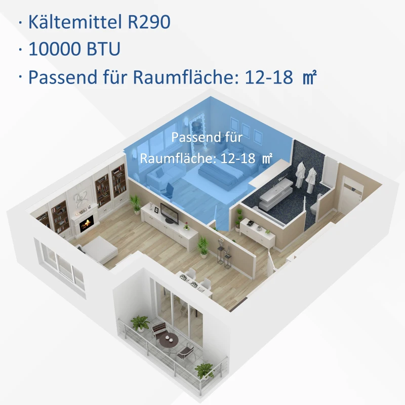 HOMCOM Mobile Klimaanlage 3-in-1 Entfeuchtung 10K BTU 24h Timer Fernbedienung ABS