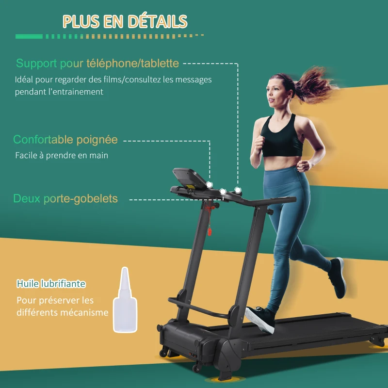 HOMCOM Tapis de course électrique pliable 1-14 Km/h 750 W écran LCD 5 programmes inclinaison réglable noir