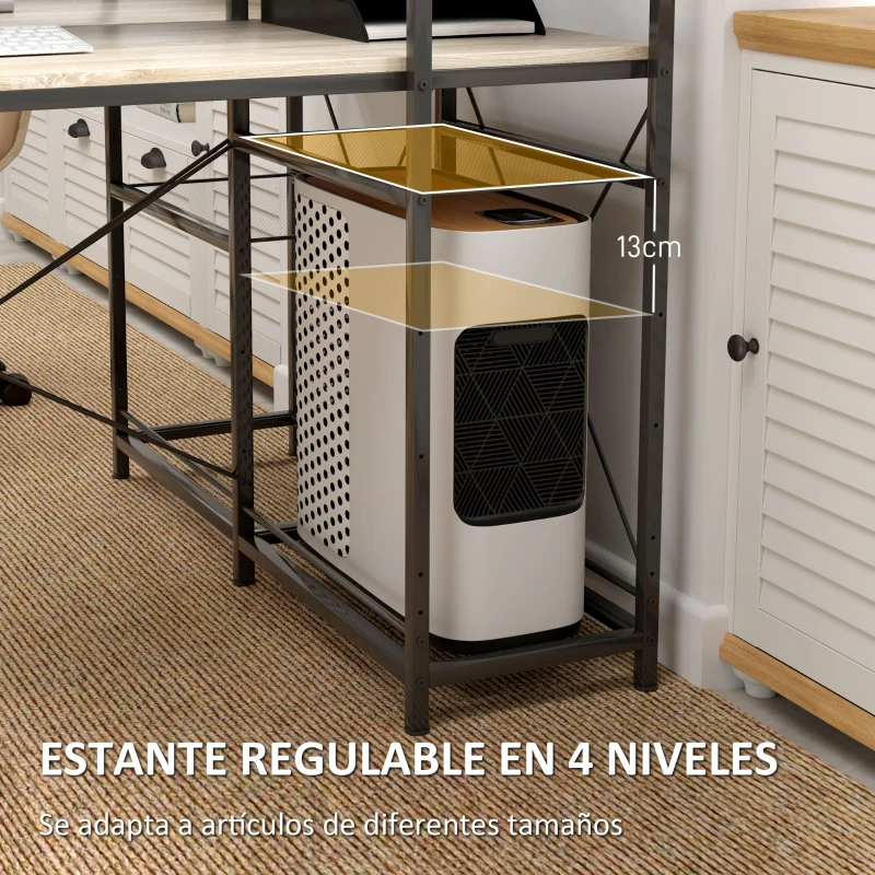 HOMCOM Escritorio de Estilo Industrial con Estantería Reversible Mesa de Estudio para Oficina Dormitorio 110x53x115,5 cm Roble