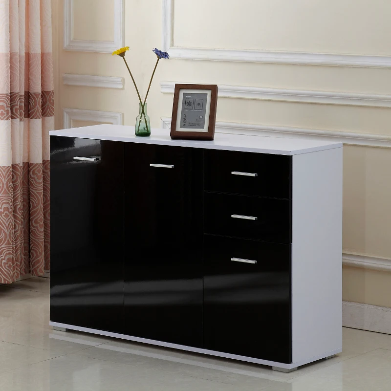 HOMCOM Armoire de rangement commode chambre/salon 2 tiroirs coulissants + 3 placards 106L x 35l x 76H cm MDF noir blanc