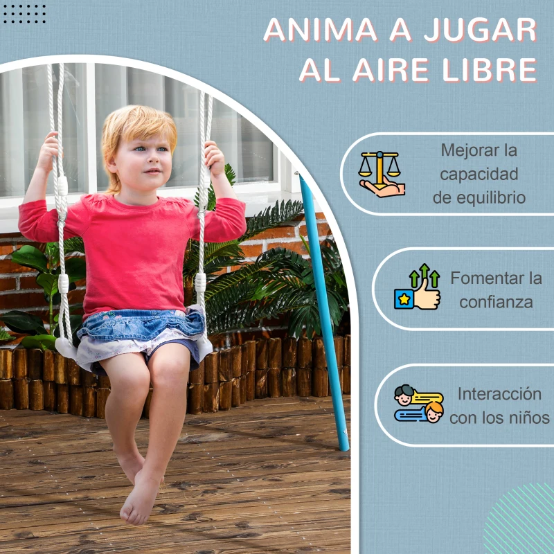 Outsunny Columpio para Niños de 3-6 Años con Luces LED Columpio Infantil con Altura de Asiento Ajustable 39x16,5x120-180cm Blanco
