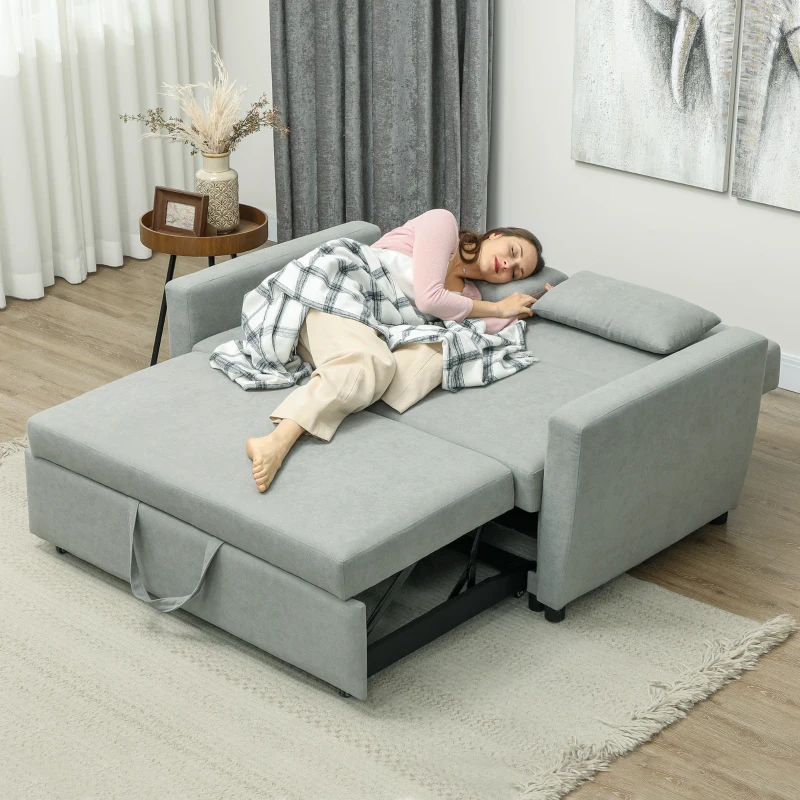 HOMCOM 2-Sitzer Sofa mit Bettfunktion, Verstellbarer Rückenlehne, Polstersofa, Samtoptik, für Wohnzimmer, Schlafzimmer, Hellgrau(m-8)