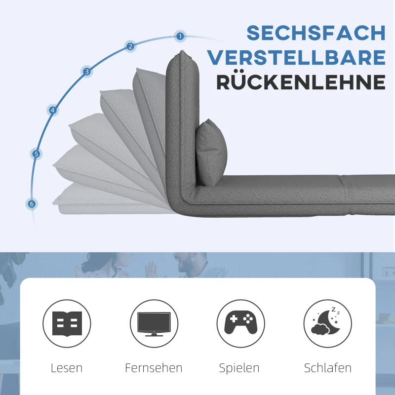 HOMCOM Bodensessel, 3-in-1-Design, Verstellbarer Bodenstuhl, Chaiselongue für Wohnzimmer, Schlafzimmer, Gästezimmer, Büro, Grau