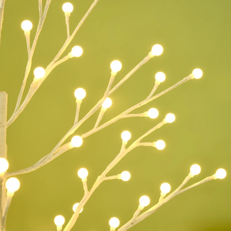HOMCOM Künstliche Birke mit 120 LED-Lichtern, 3 Helligkeitsstufen, faltbare Äste, IP44, 150 cm, Weiß