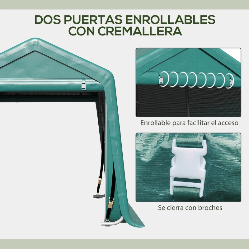 Outsunny Carpa de Jardín Exterior 2,4x2x2 m Cobertizo Exterior con 2 Puertas con Cremallera Impermeable Anti-UV Carpa Verde