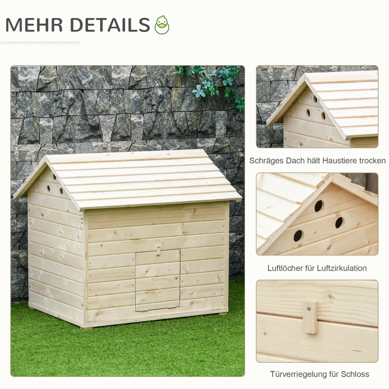 PawHut Entenstall Entenhaus mit zu öffnenden Kippdach Geflügelstall Hühnerstall Hühnerhaus mit erhöhten Boden und Rampe an der Vordertür Tannenholz Natur 100 x 82,5 x 91 cm