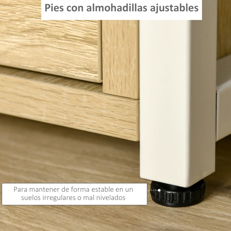 HOMCOM Mesa Auxiliar con 2 Cajones y Estantes de Almacenamiento Mesita de Noche con Marco de Metal 40x35x49 cm Natural