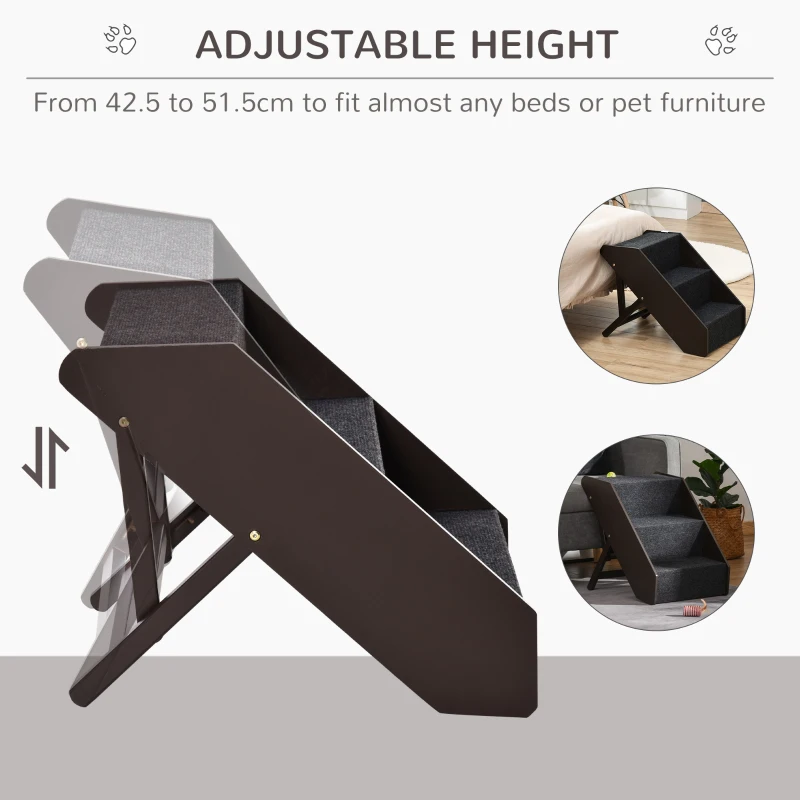 PawHut 3 Step Wooden Dog Steps Adjustable Pet Stairs for Dogs, Cat Ladder for Bed Couch