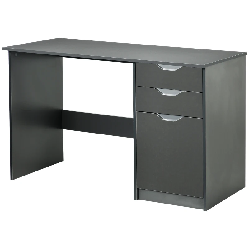 HOMCOM Computer Desk with Drawers, High Gloss Home Office Desk with Storage Cabinet, Study Workstation, 120 x 60cm, Grey