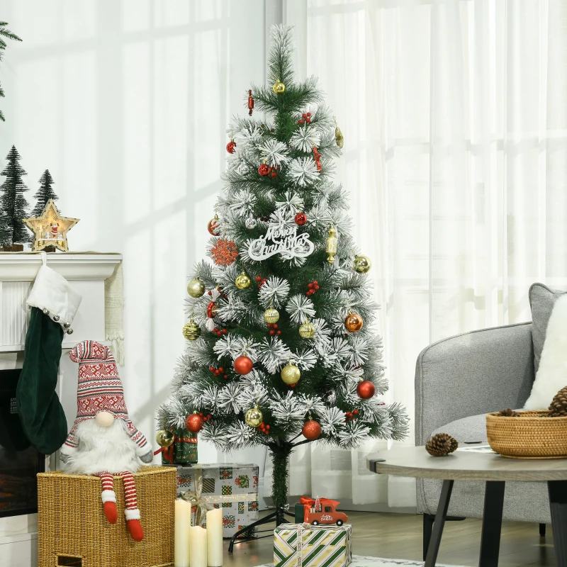HOMCOM Indoor Christmas Tree Artificial Berry Xmas Decoration with Metal Stand and 184 Tips (5FT(150CM))
