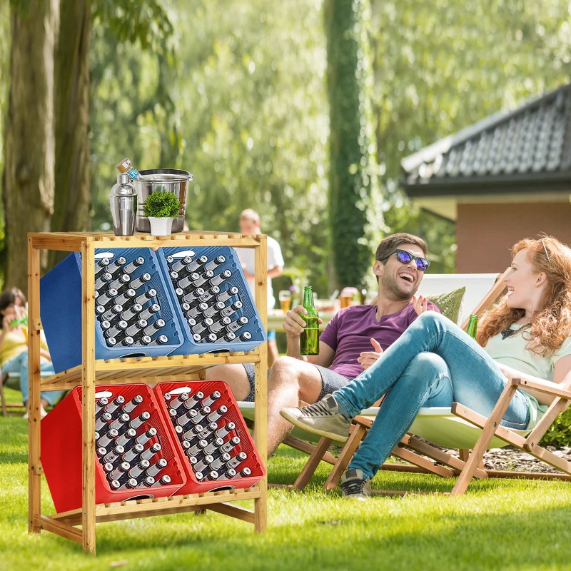 Outsunny Regal für Getränkekisten Kistenständer bis 4 Kisten Naturholz 2 Etagen 74 x 45 x 111 cm