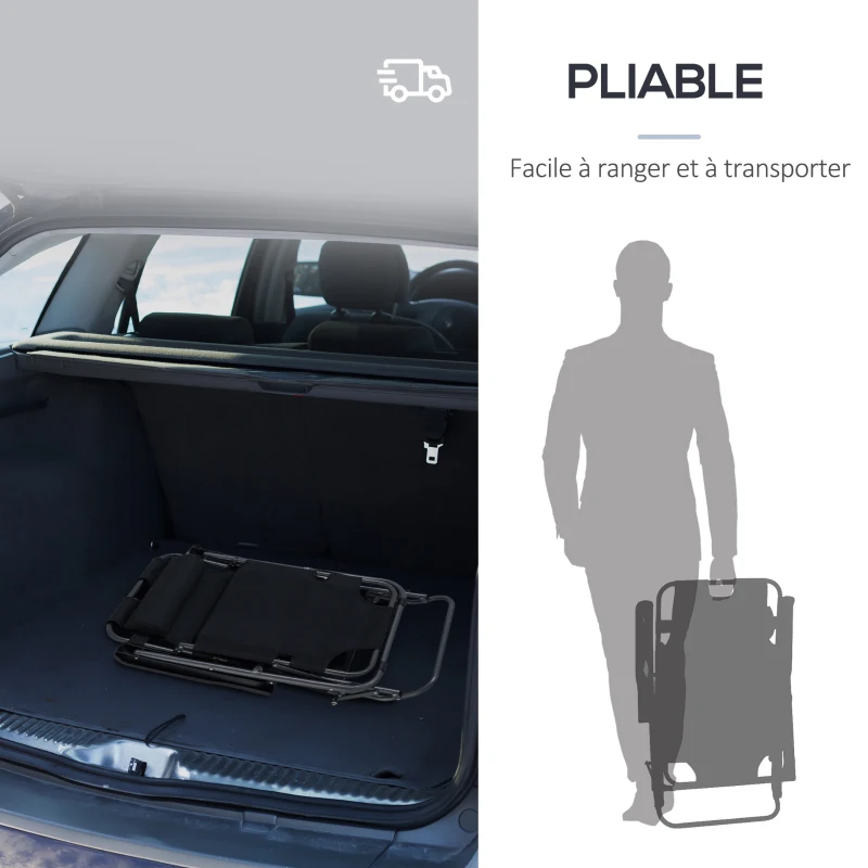 Outsunny Chaise Longue Pliable Bain de Soleil fauteuil relax jardin transat de Relaxation Dossier inclinable avec dossier réglable Repose-Pied Polyester Oxford Noir