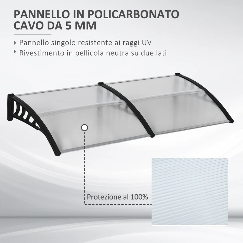 Outsunny Pensilina da Esterno per Finestre e Porte in Policarbonato e Alluminio, 200x96x27cm, Trasparente