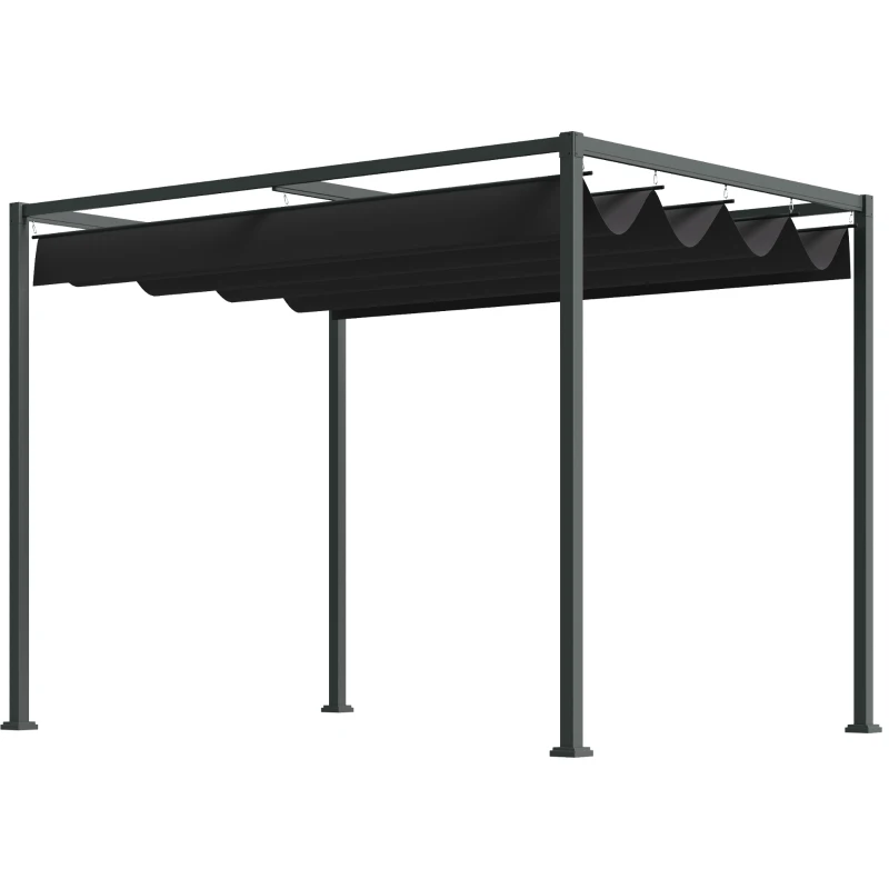 Outsunny Pergola ca. 3x2m Garten Pavillon Terrassendachung Metall Freistehender Gartenpavillon mit Verstellbares Dach, UV Schutz, Sonnenschutz für Terrasse und Garten, Schwarz+Grau