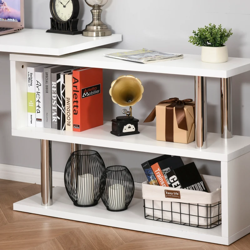 HOMCOM Bureau informatique bureau d'angle avec rangement table angulaire avec étagères, placard, tiroir blanc
